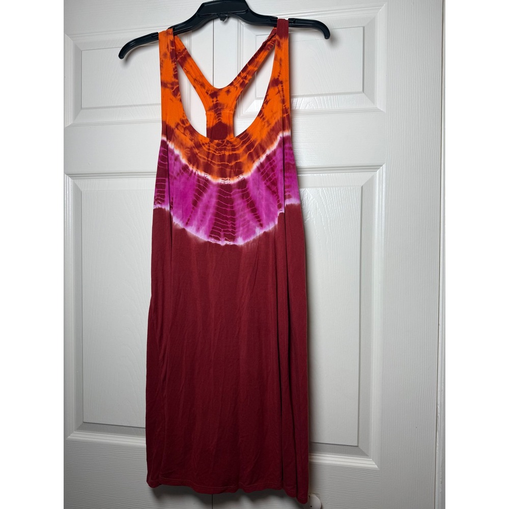 Lucky Brand Tie Dye Racerback Swim Cover Up Dress‎ Orange Pink Burgundy Large
